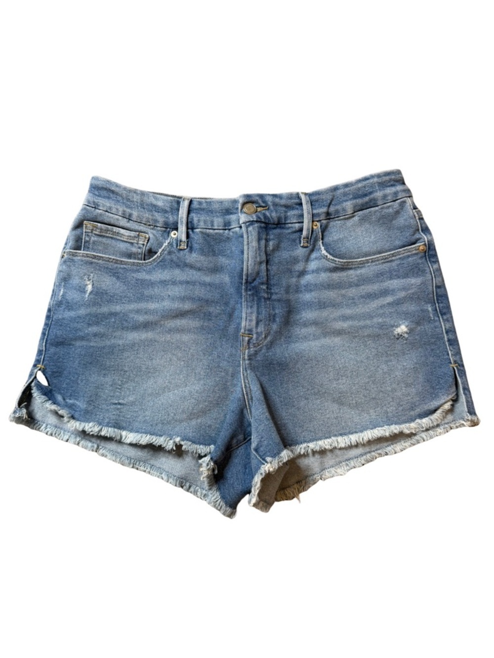 GOOD AMERICAN Distressed Denim Shorts Size 14 / Size 32